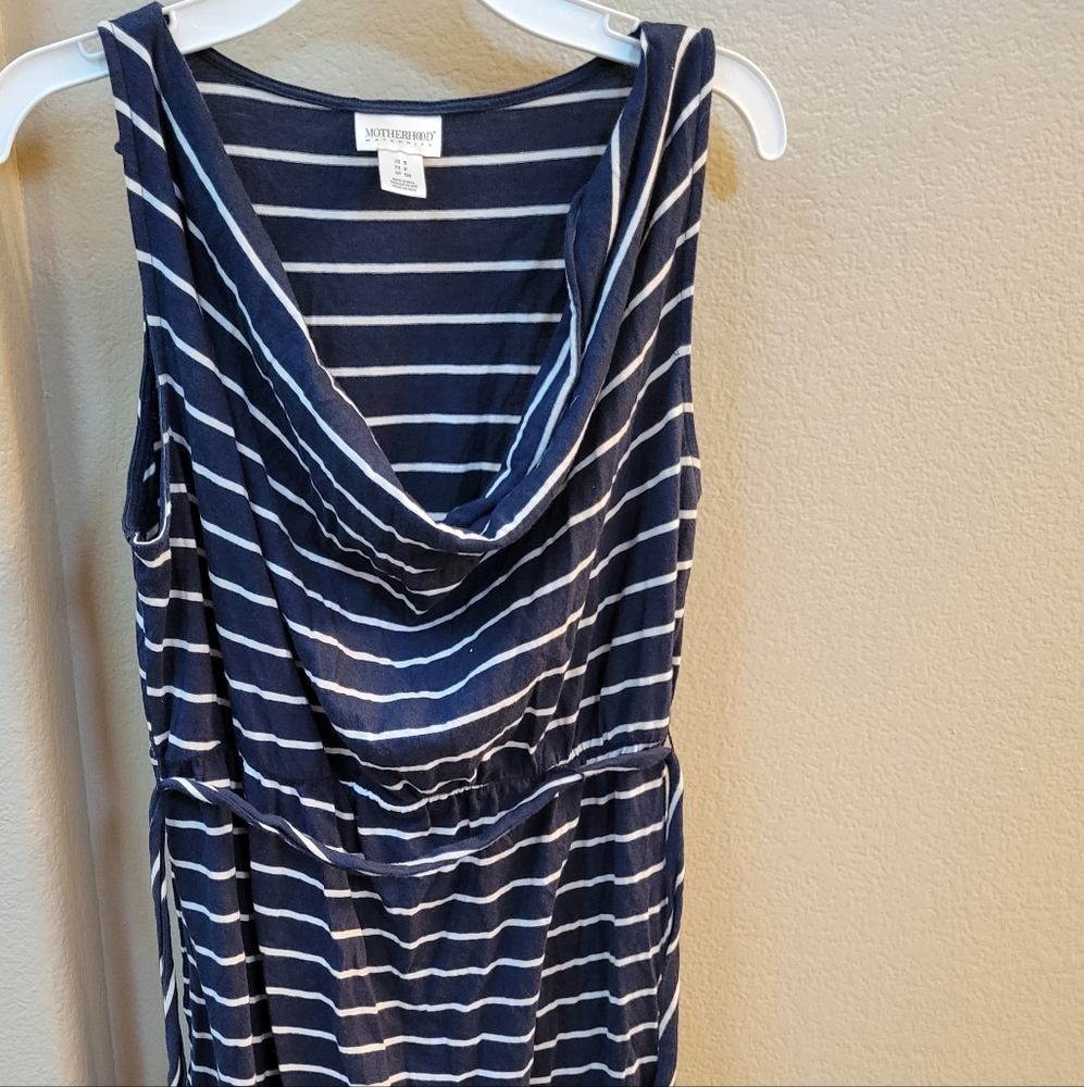 Motherhood Maternity Belted Dress - navy/whi stripes - Sml